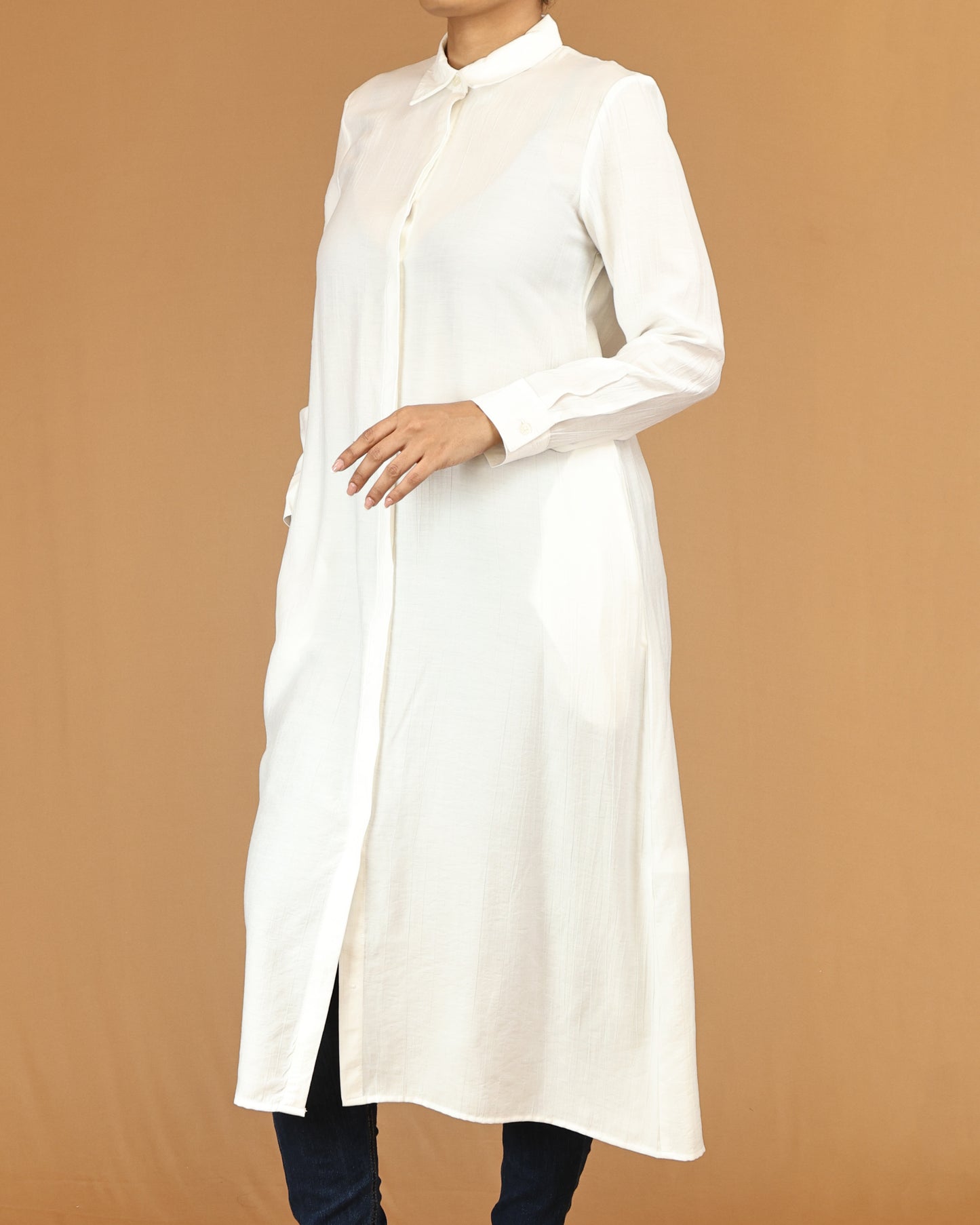 Ivory Shirt Dress with Concealed Placket