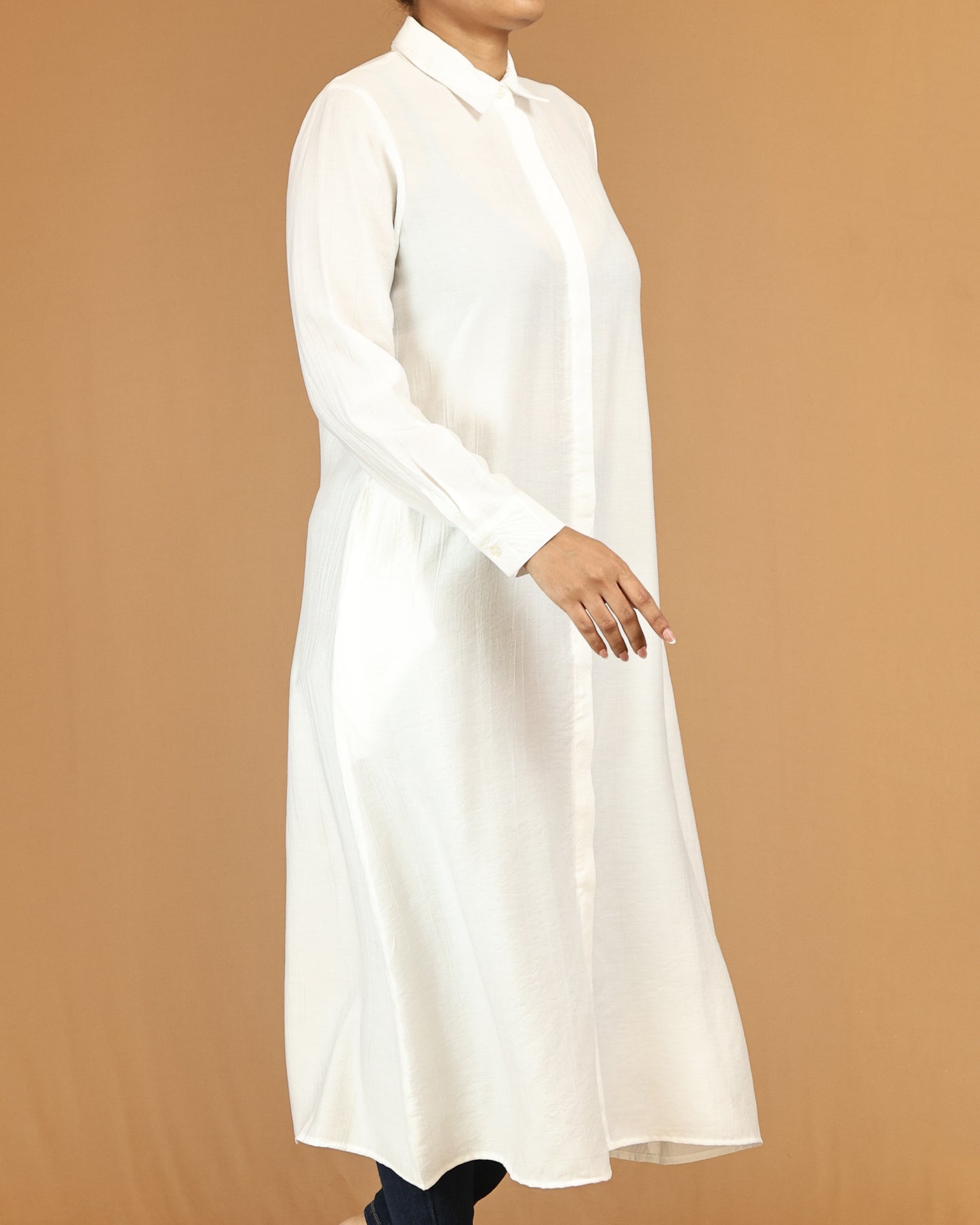 Ivory Shirt Dress with Concealed Placket