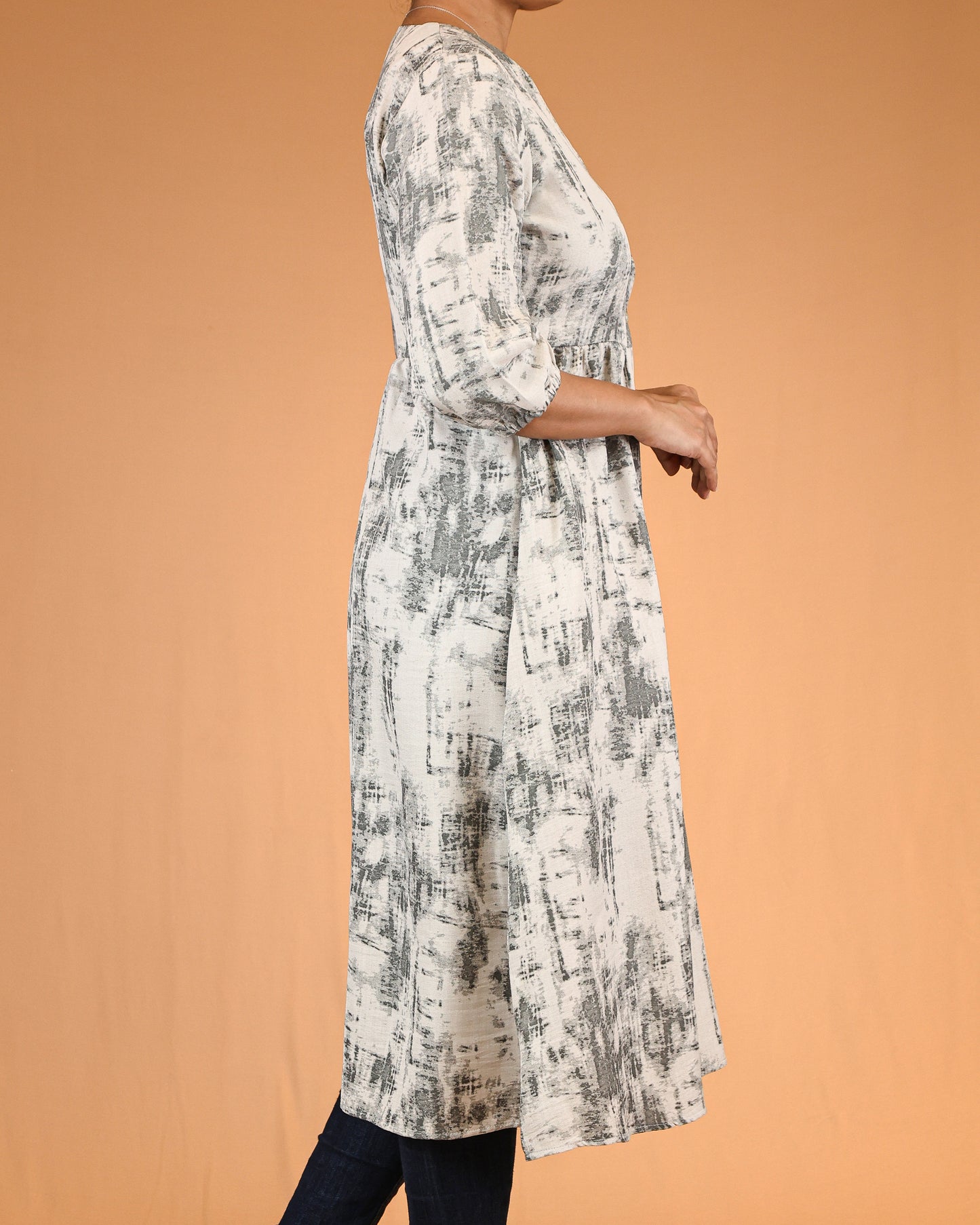 Ivory Stonewash Button-Front Long Top