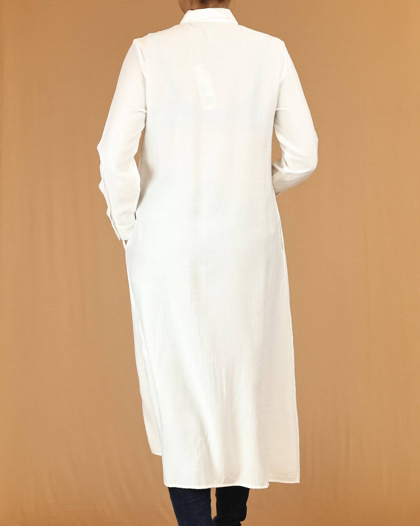 Ivory Shirt Dress with Concealed Placket