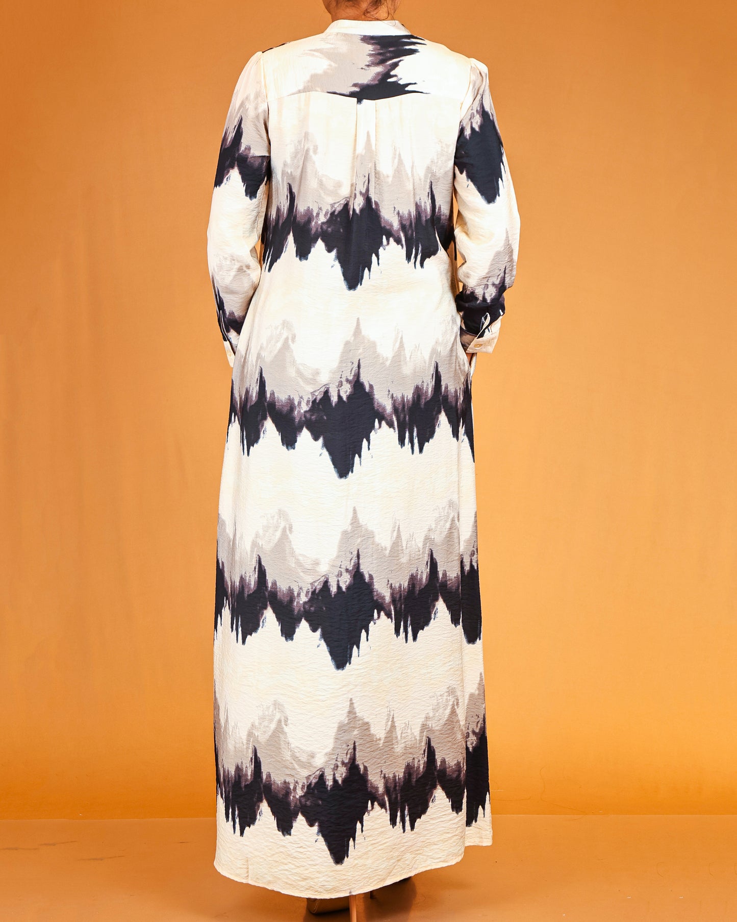 Midnight Mist Wave Print Button-Down Maxi Dress
