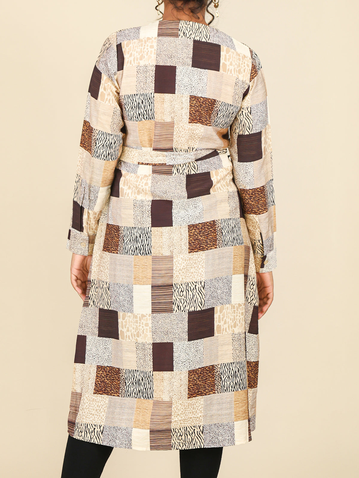 Calista Sand Beige Patchwork Button Front Midi