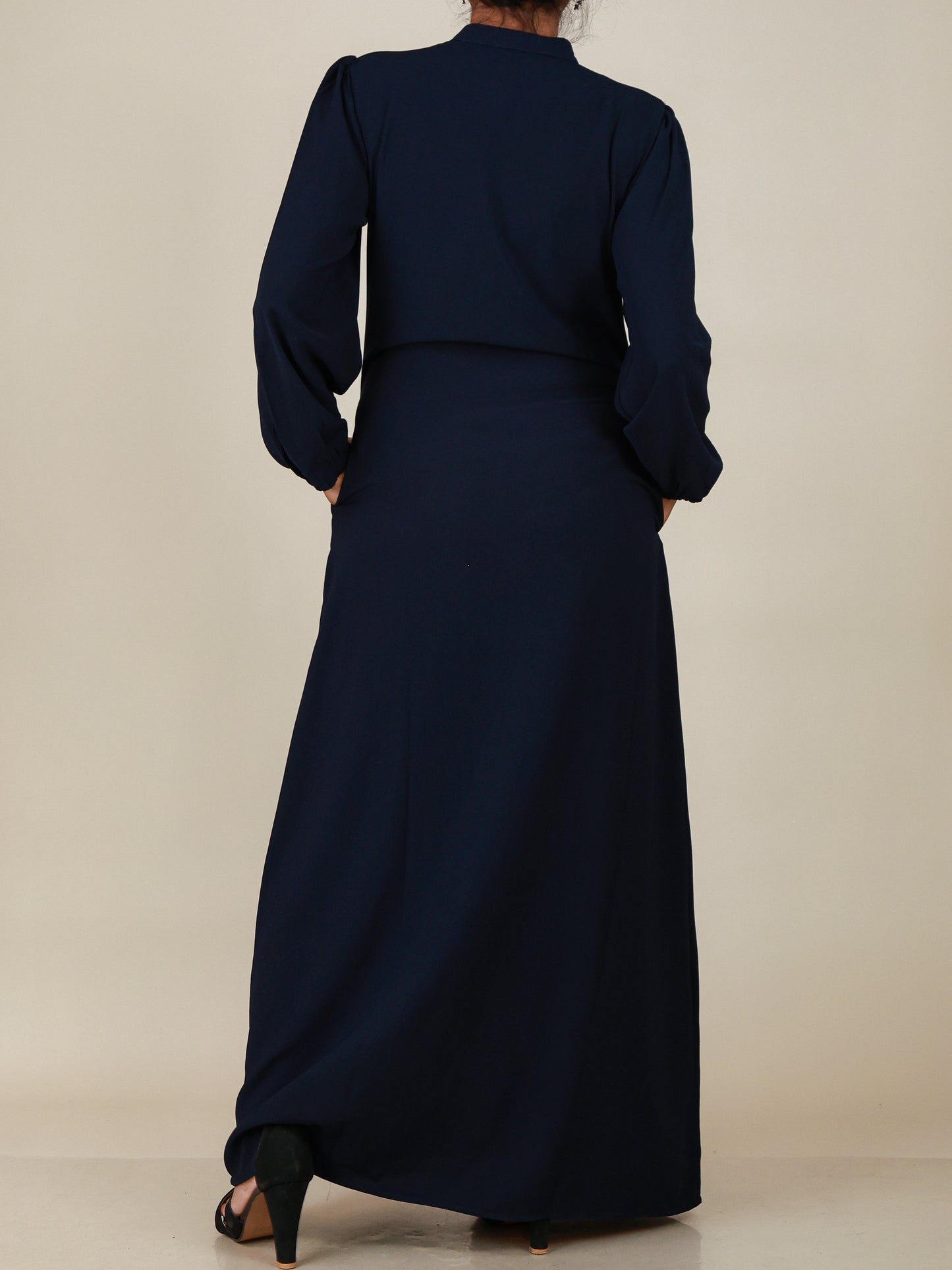 Elara Midnight Navy Button Detail Abaya