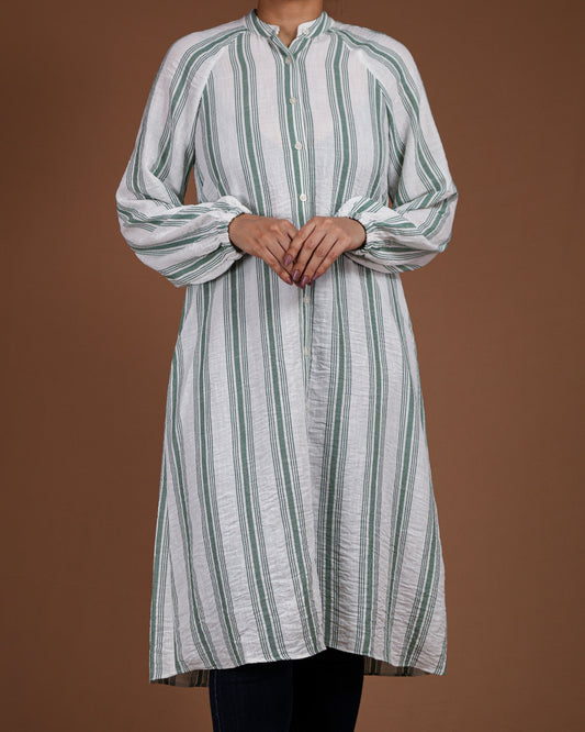 Effortless Striped Linen-Cotton Kurta Dress