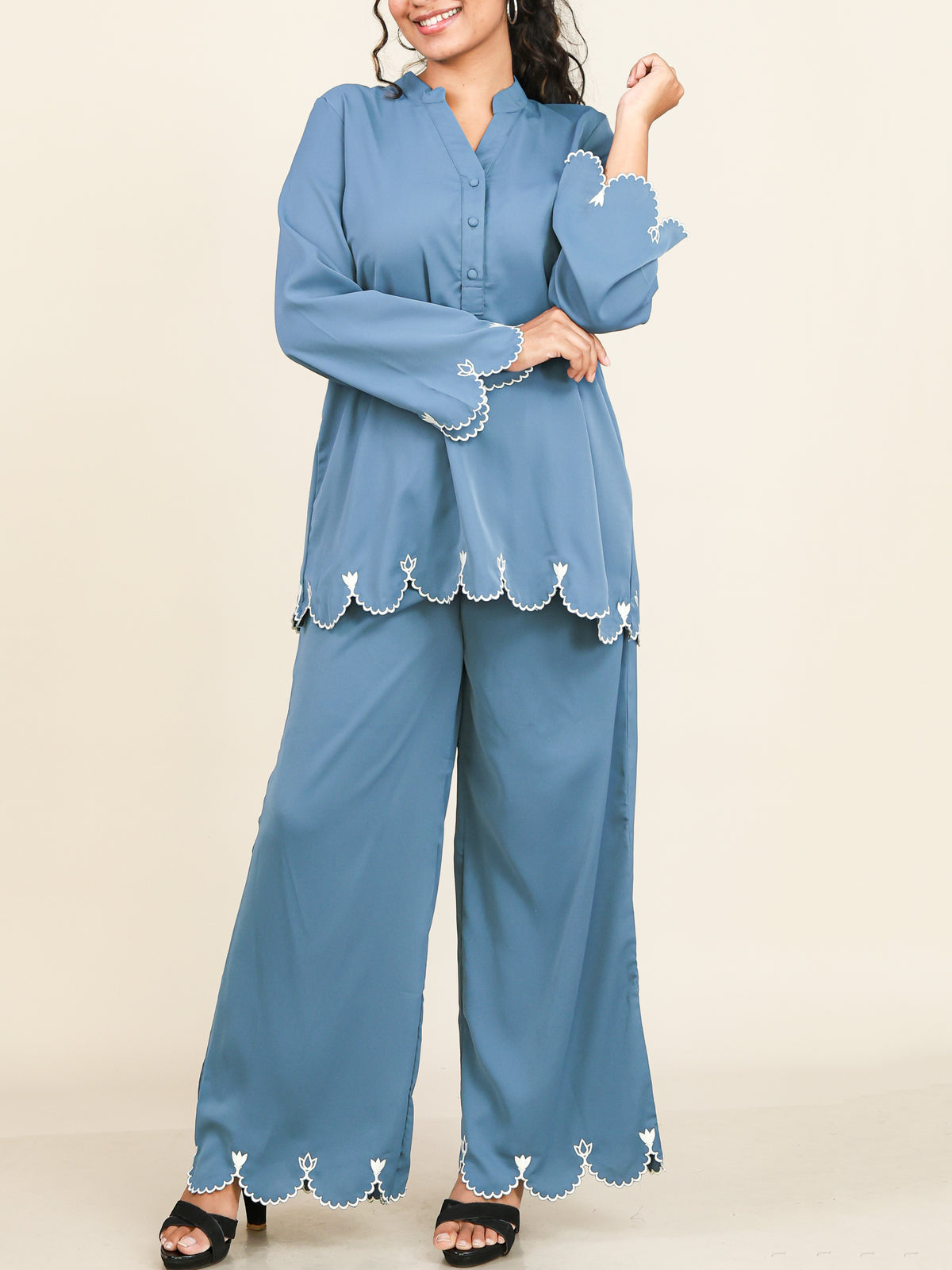 Soraya Dusty Blue Embroidered Co-Ord Set