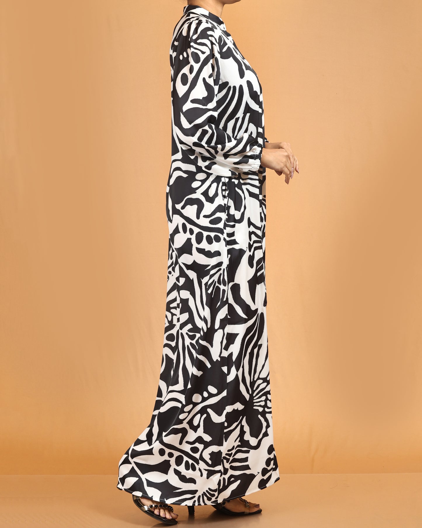 Monochrome Abstract Button-Down Maxi