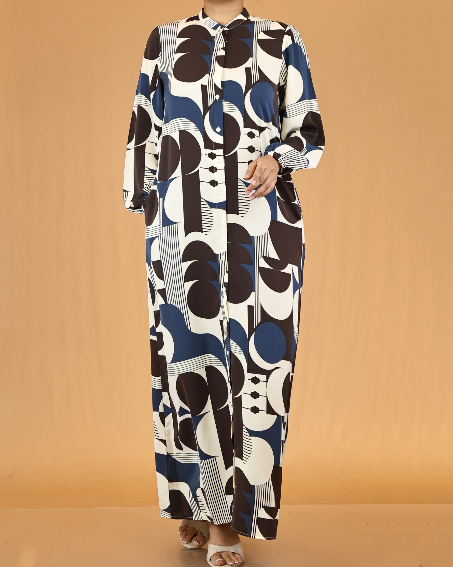 Midnight Blue Abstract Print Maxi Dress