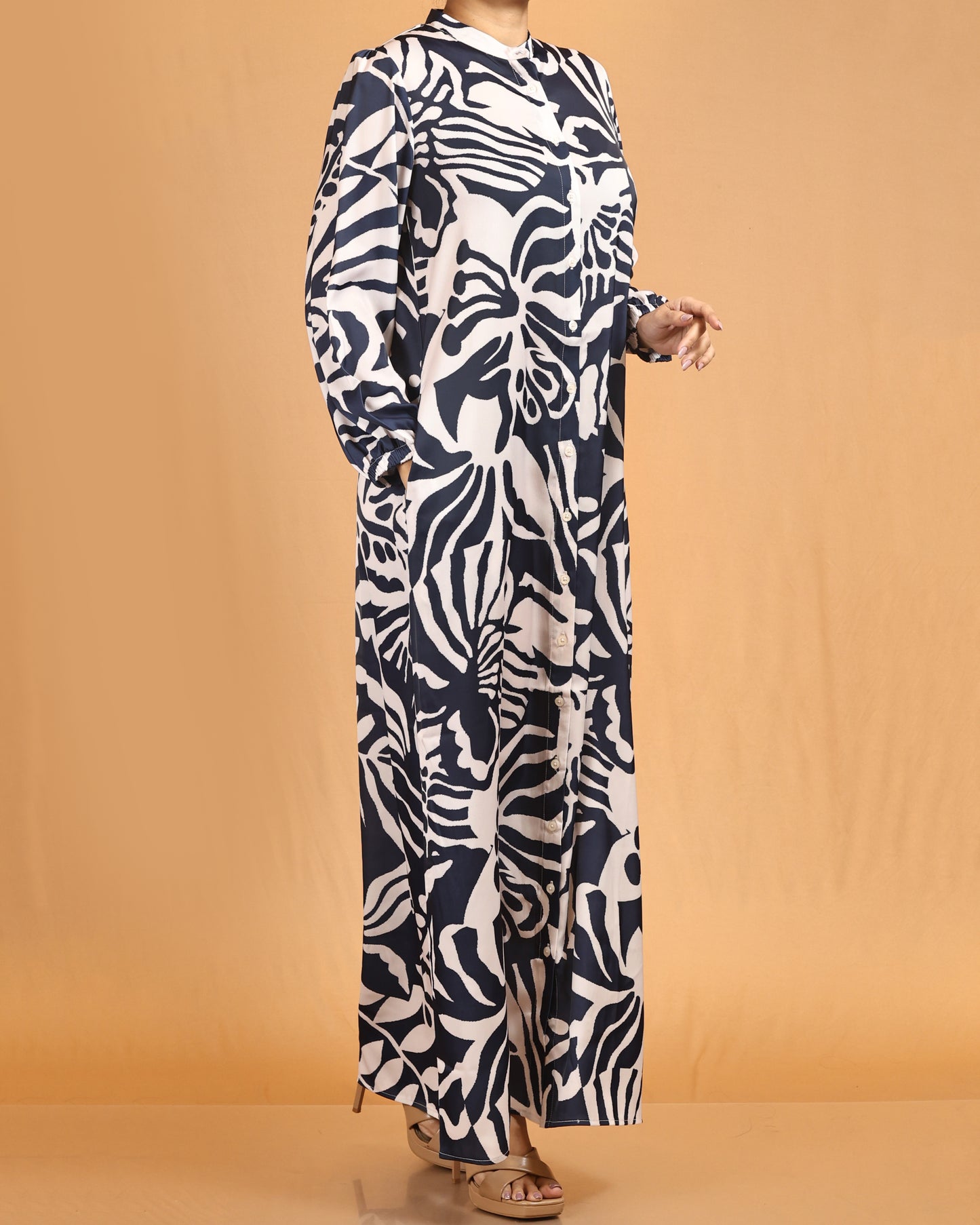 Abstract Button-Down Maxi – Navy & White