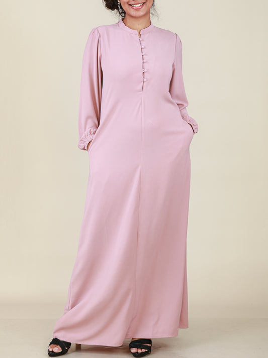 Elara Blush Pink Button Detail Abaya