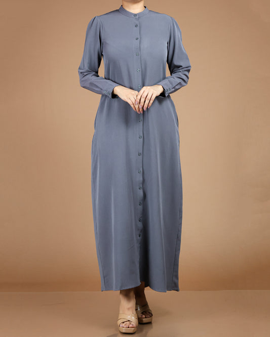 Textured Polyester Button-Down Maxi Dress