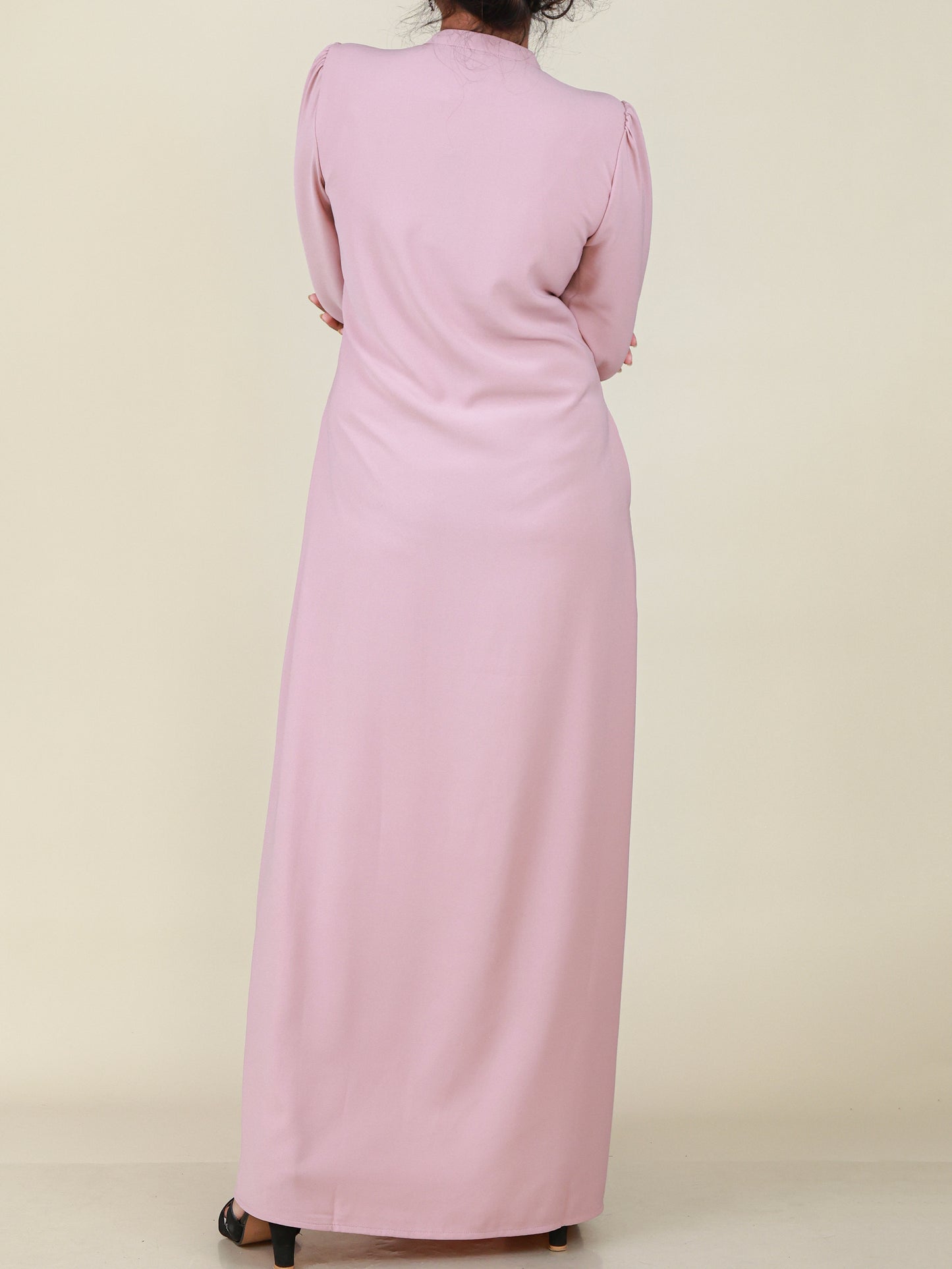 Elara Blush Pink Button Detail Abaya