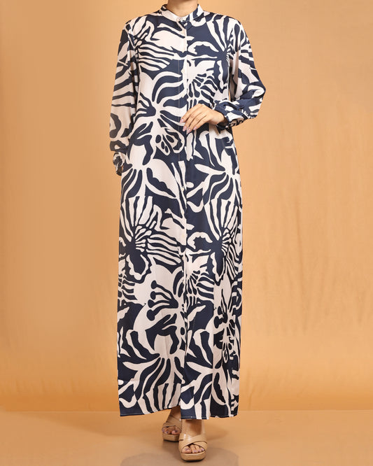 Abstract Button-Down Maxi – Navy & White