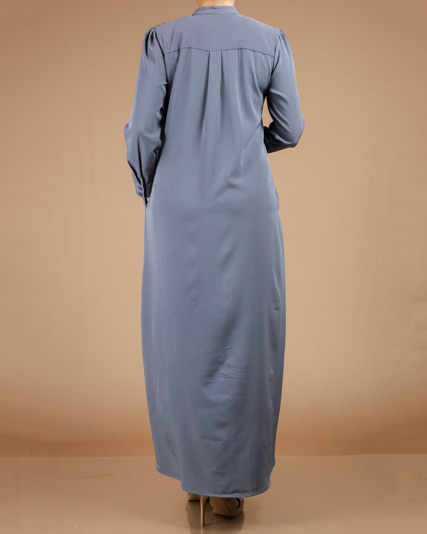 Textured Polyester Button-Down Maxi Dress
