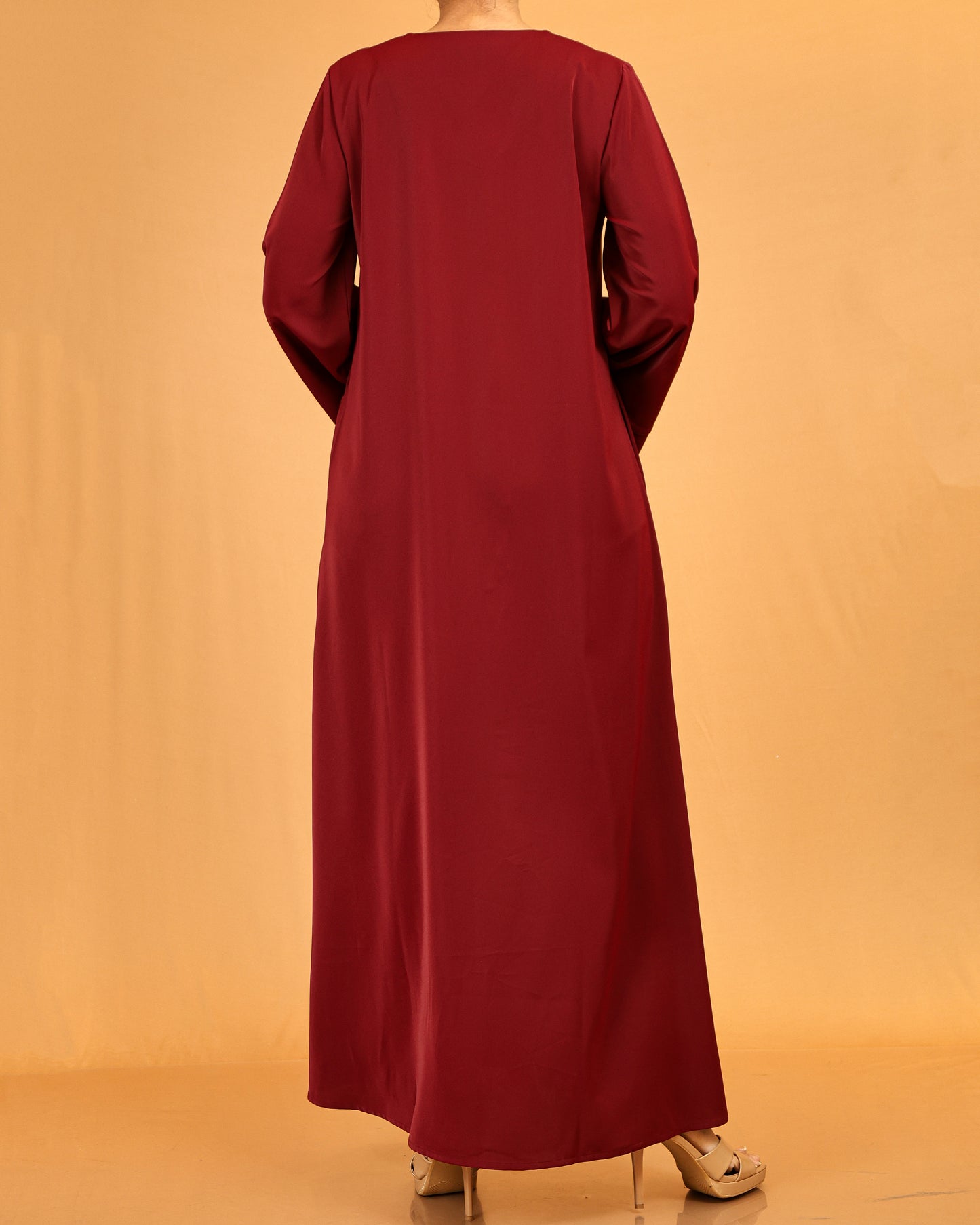 Button-Front Flared Sleeve Abaya Maxi – Maroon