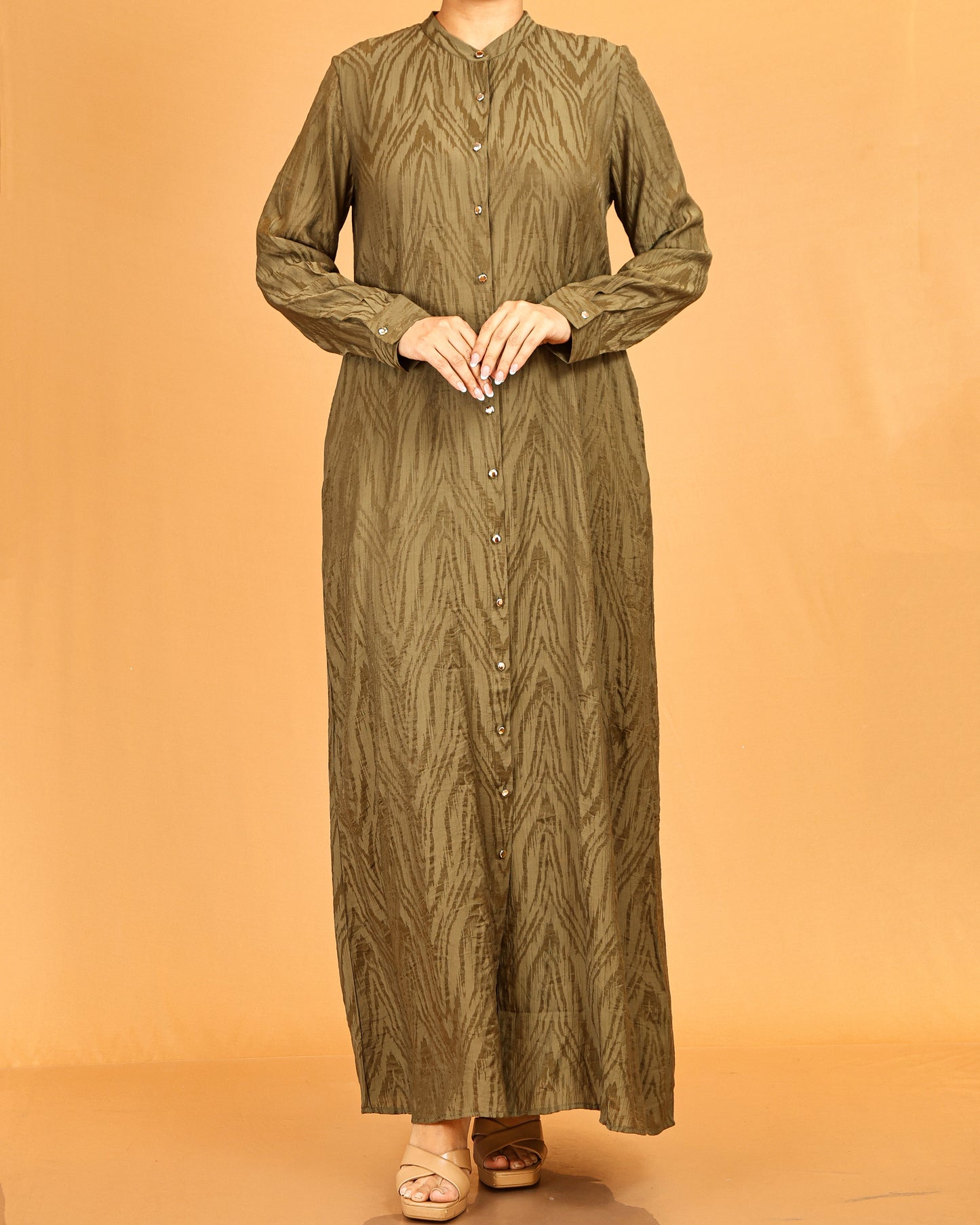 Olive Textured Button-Down Dress