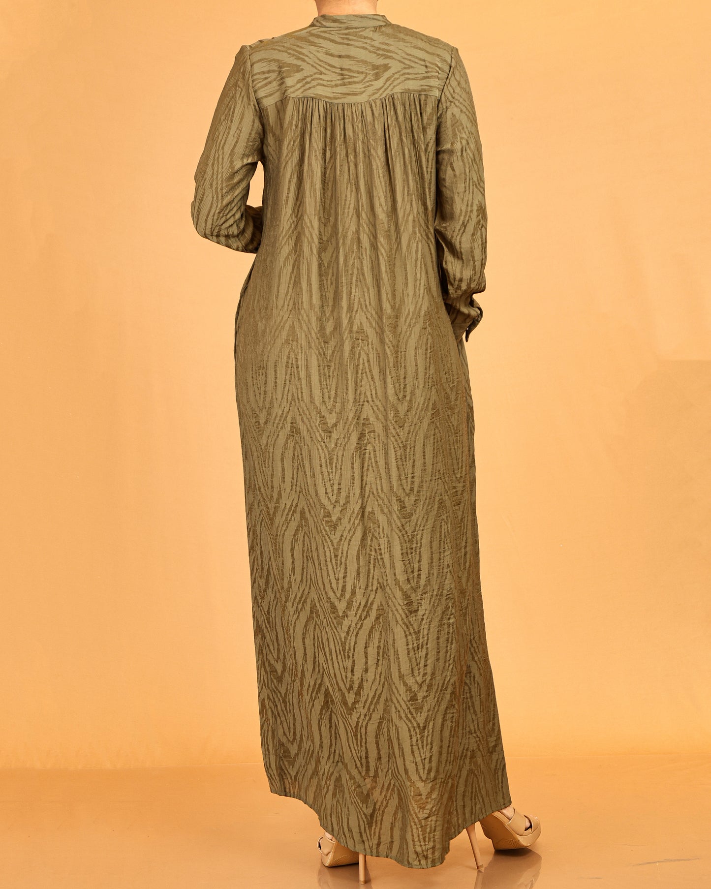 Olive Textured Button-Down Dress