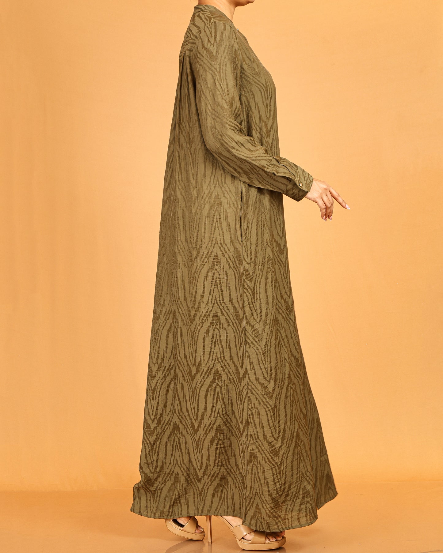 Olive Textured Button-Down Dress