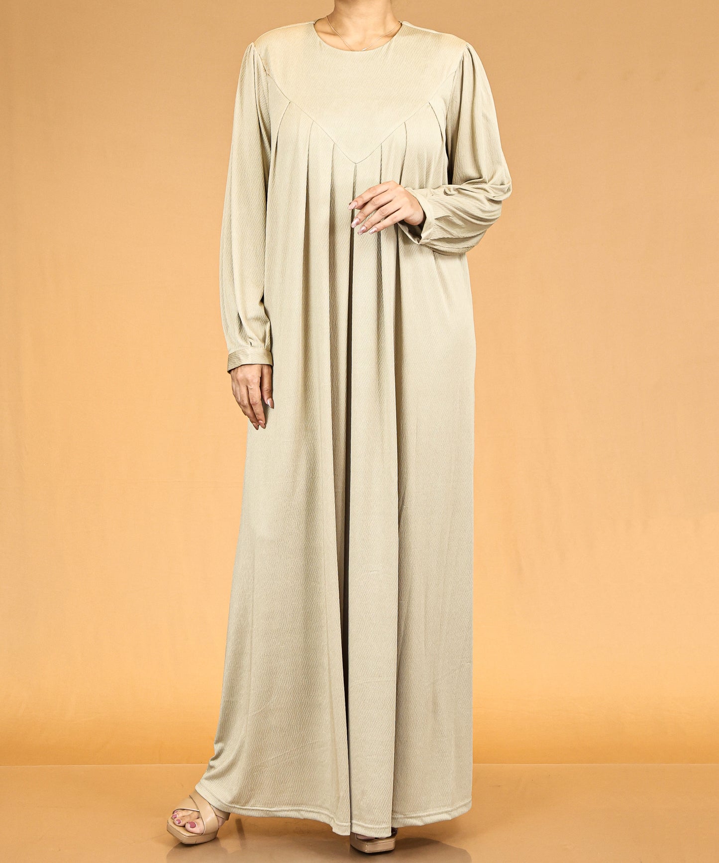 Beige Pleated Modest Abaya