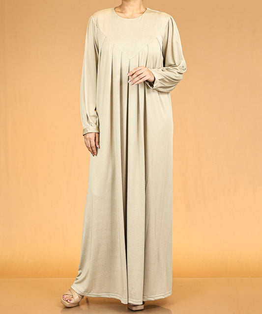 Beige Pleated Modest Abaya