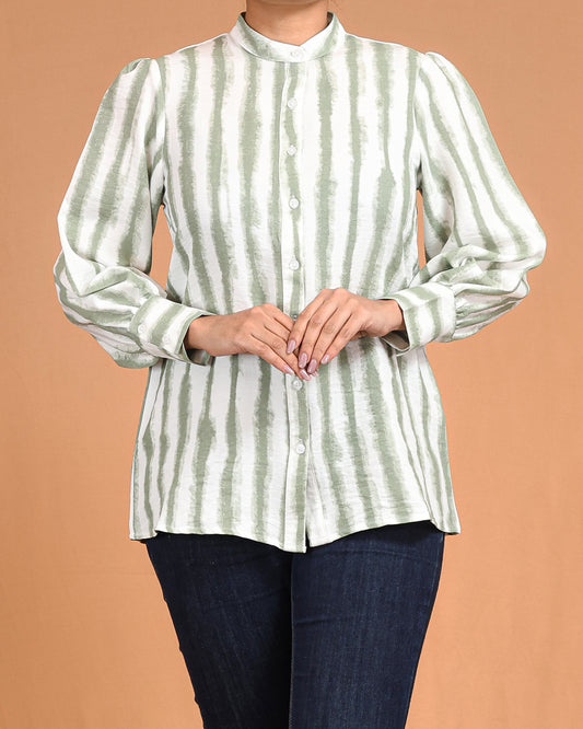 Sage Stripe Button-Down Shirt Dress