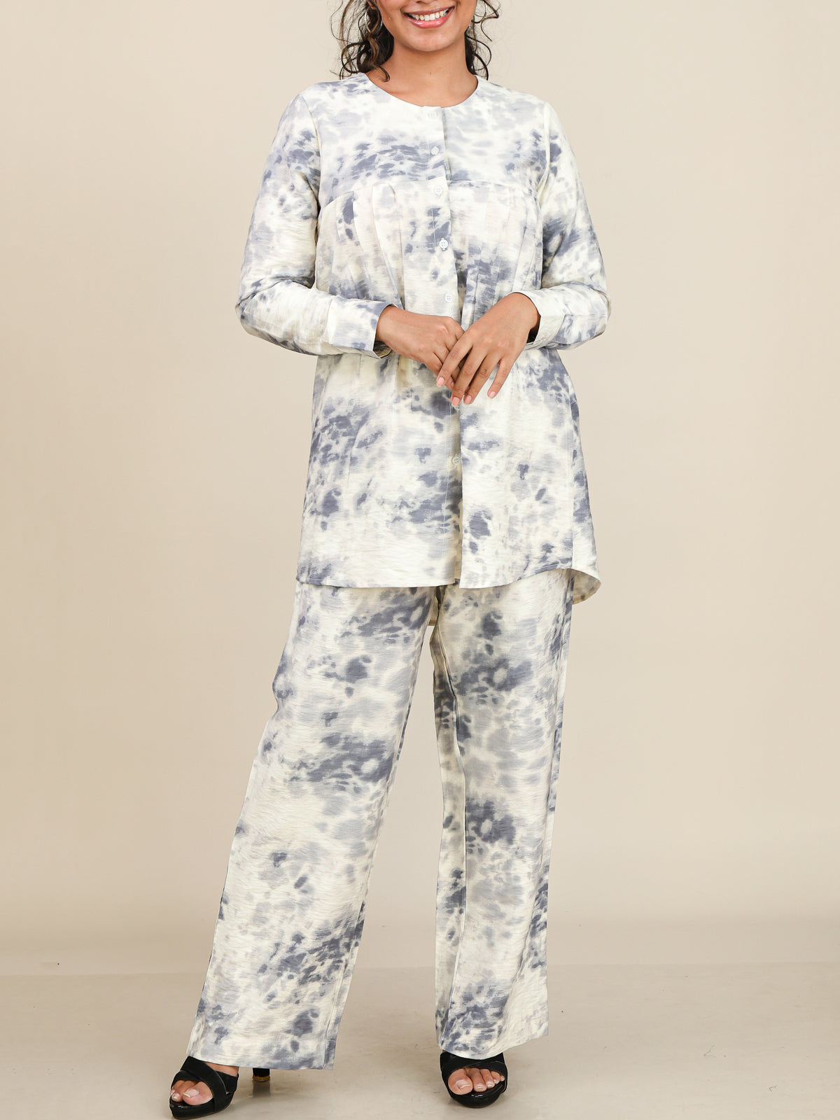 Selene Ivory Grey Print Co-Ord Set