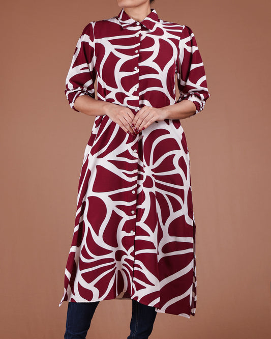 Modern Abstract Button-Down Midi Dress