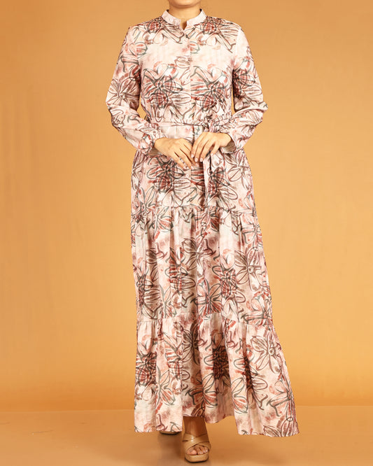 Blush Petal Floral Maxi with Waist Tie Belt
