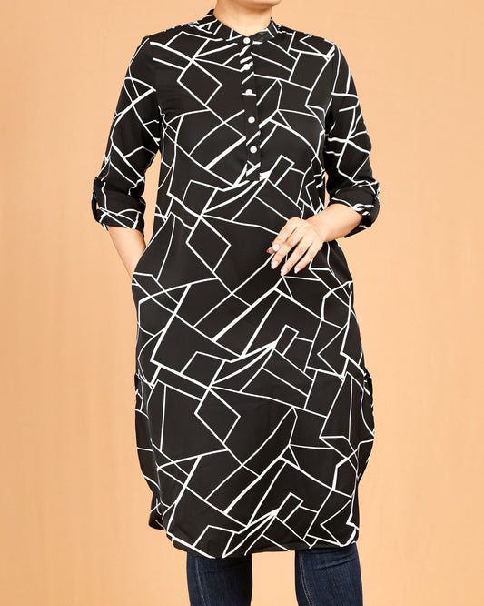 Midnight Geo-Line Mandarin Midi Top