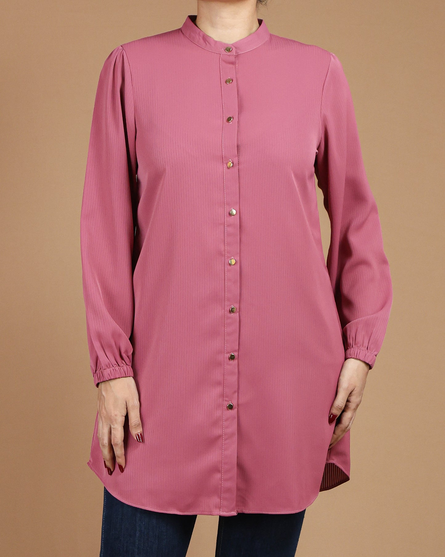 Minimalist High-Neck Long Sleeve Tunic Dress