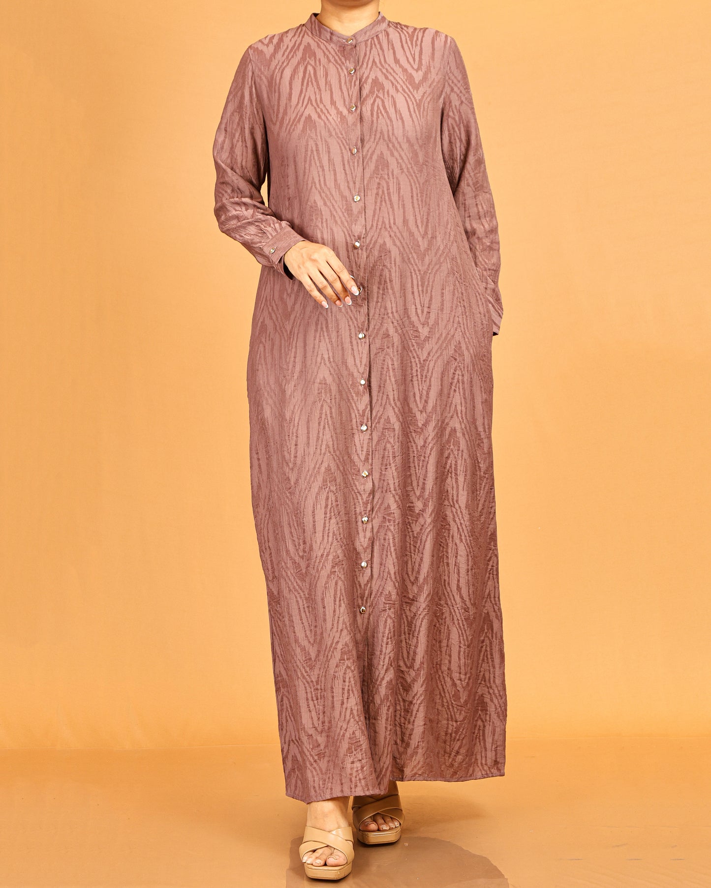 Mauve Textured Button-Down Dress