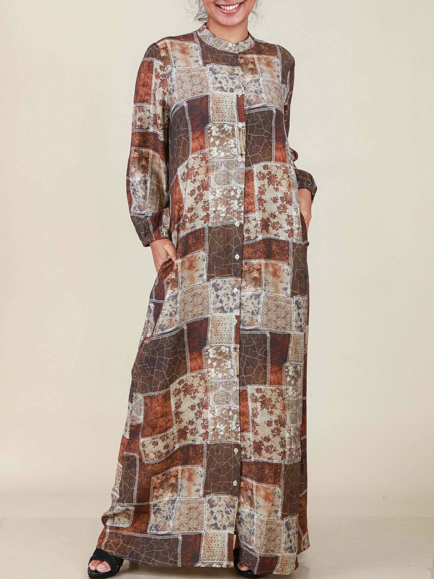 Zarelle Rust Mosaic Print Maxi