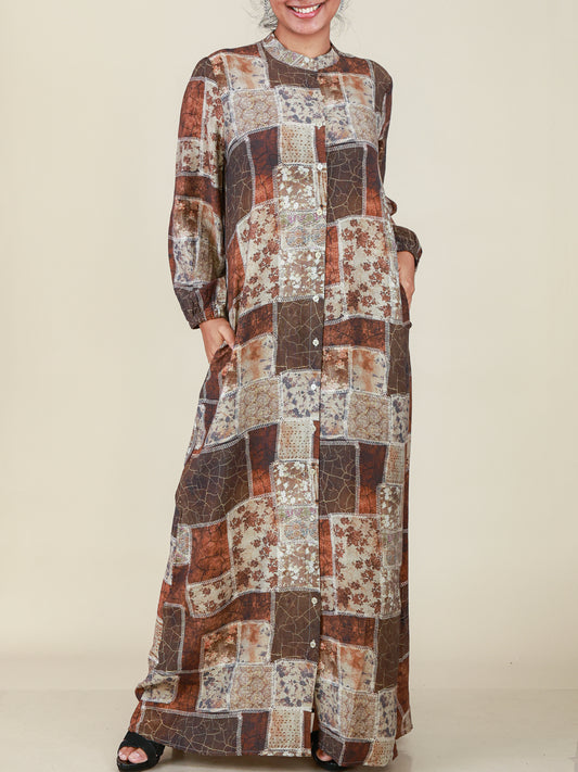 Zarelle Rust Mosaic Print Maxi