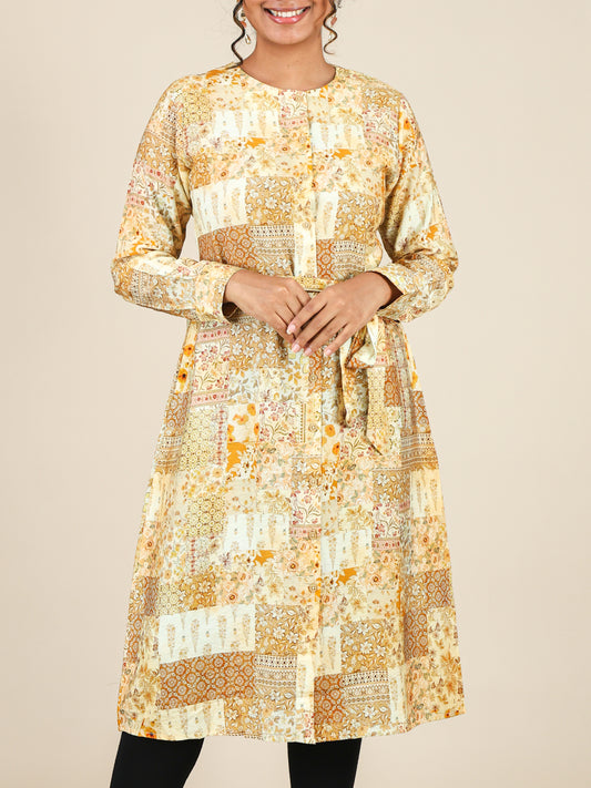 Calista Mustard Yellow Floral Patchwork Midi