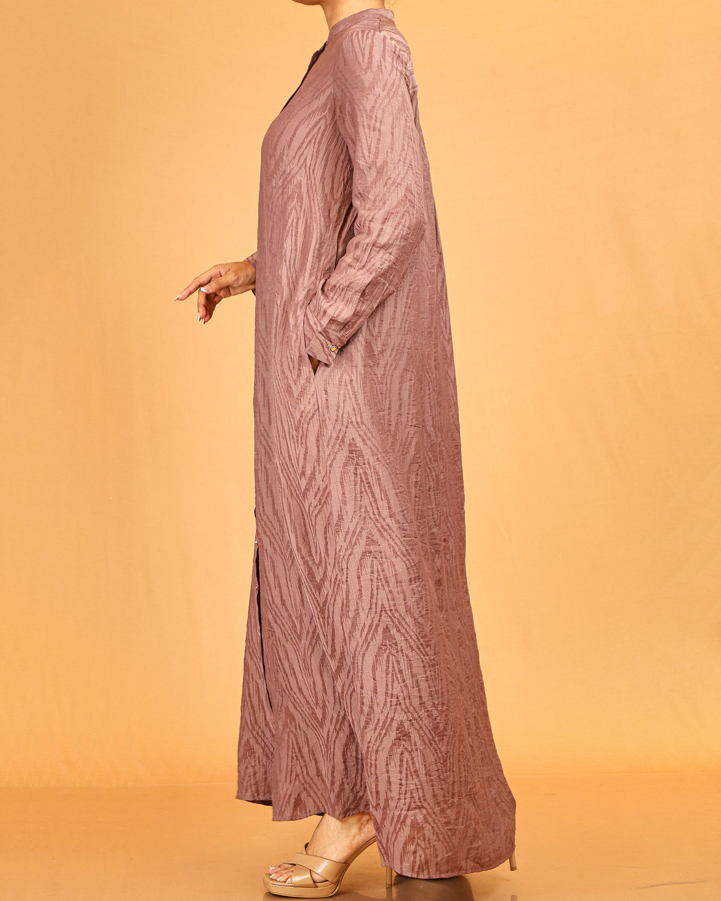 Mauve Textured Button-Down Dress