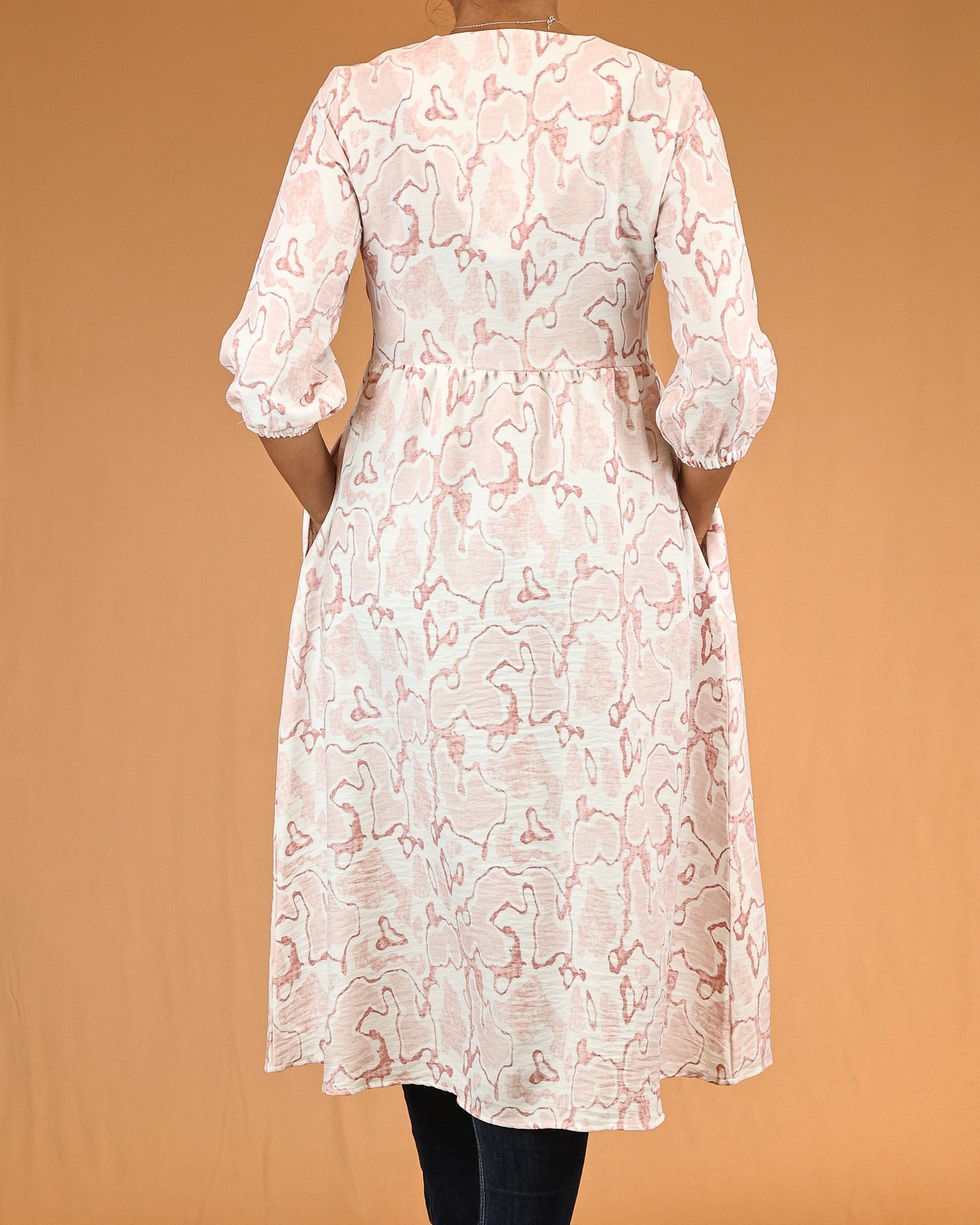 Blush Pink Printed V-Neck Shirt Dress