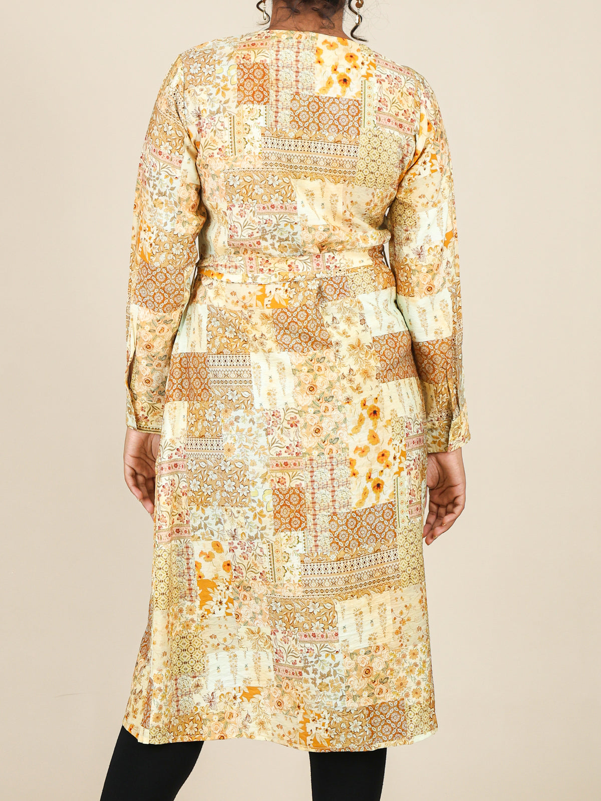 Calista Mustard Yellow Floral Patchwork Midi