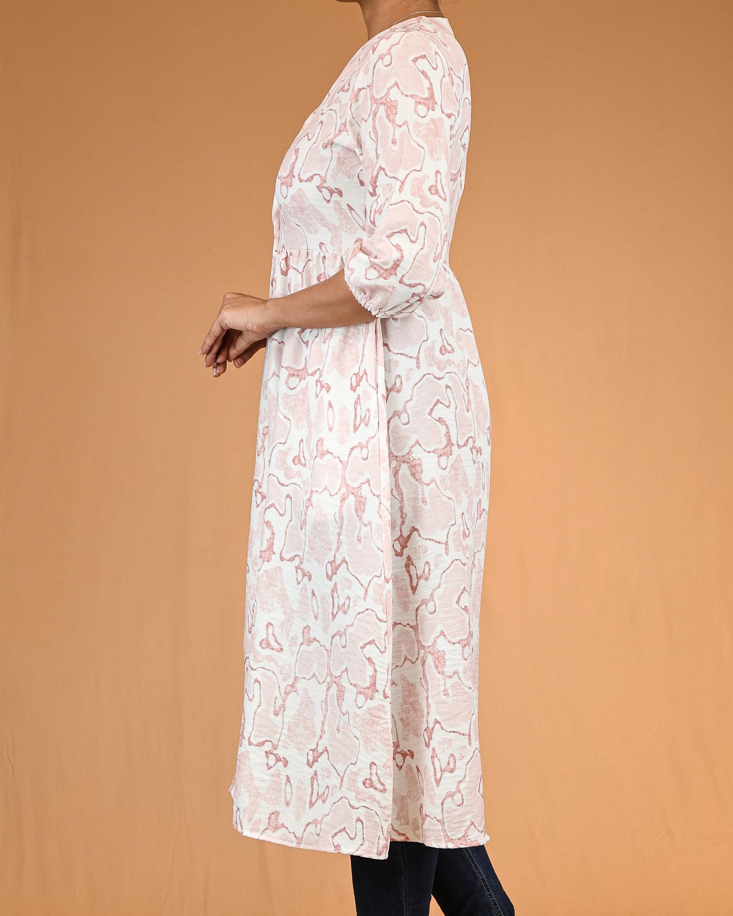 Blush Pink Printed V-Neck Shirt Dress