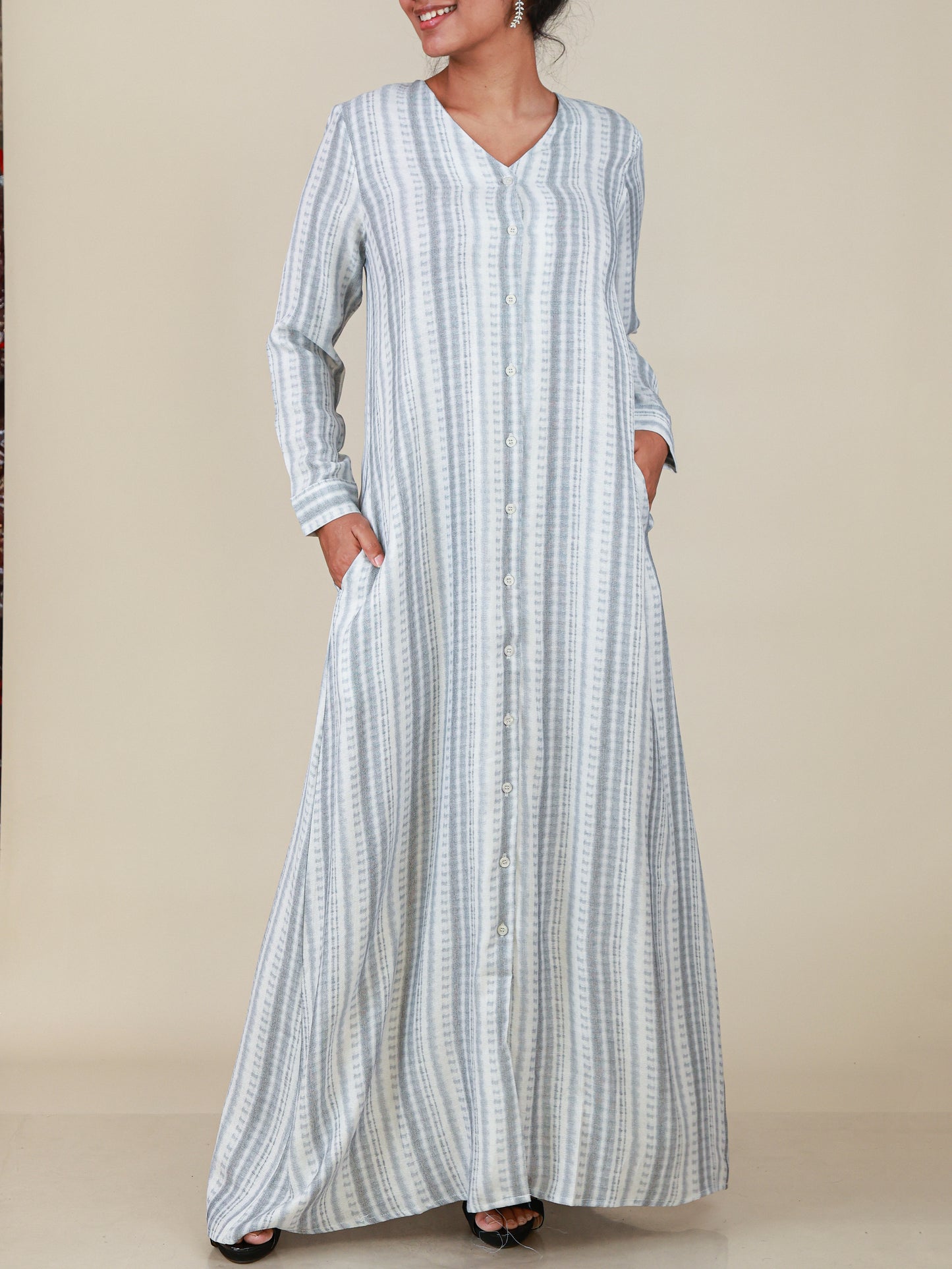 Serene Mist Button Front Abaya in Powder Blue