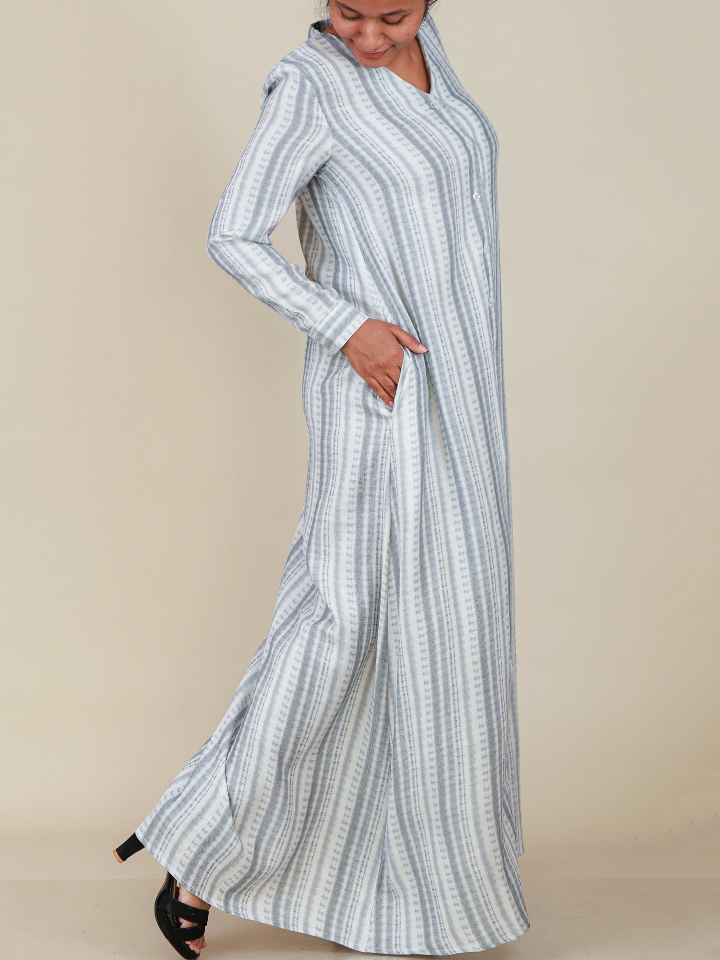 Serene Mist Button Front Abaya in Powder Blue