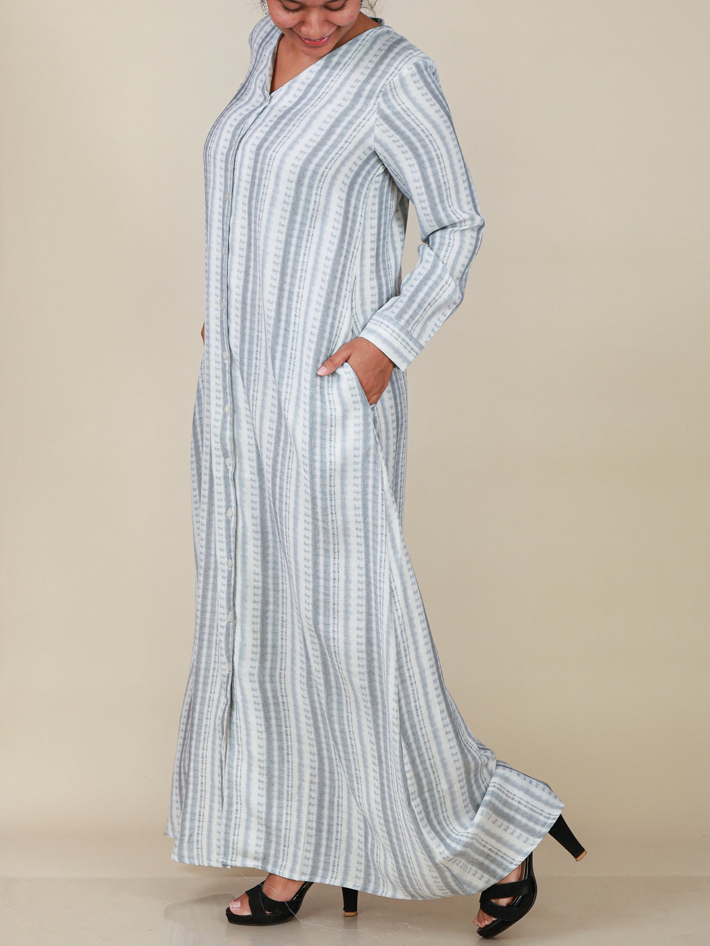 Serene Mist Button Front Abaya in Powder Blue