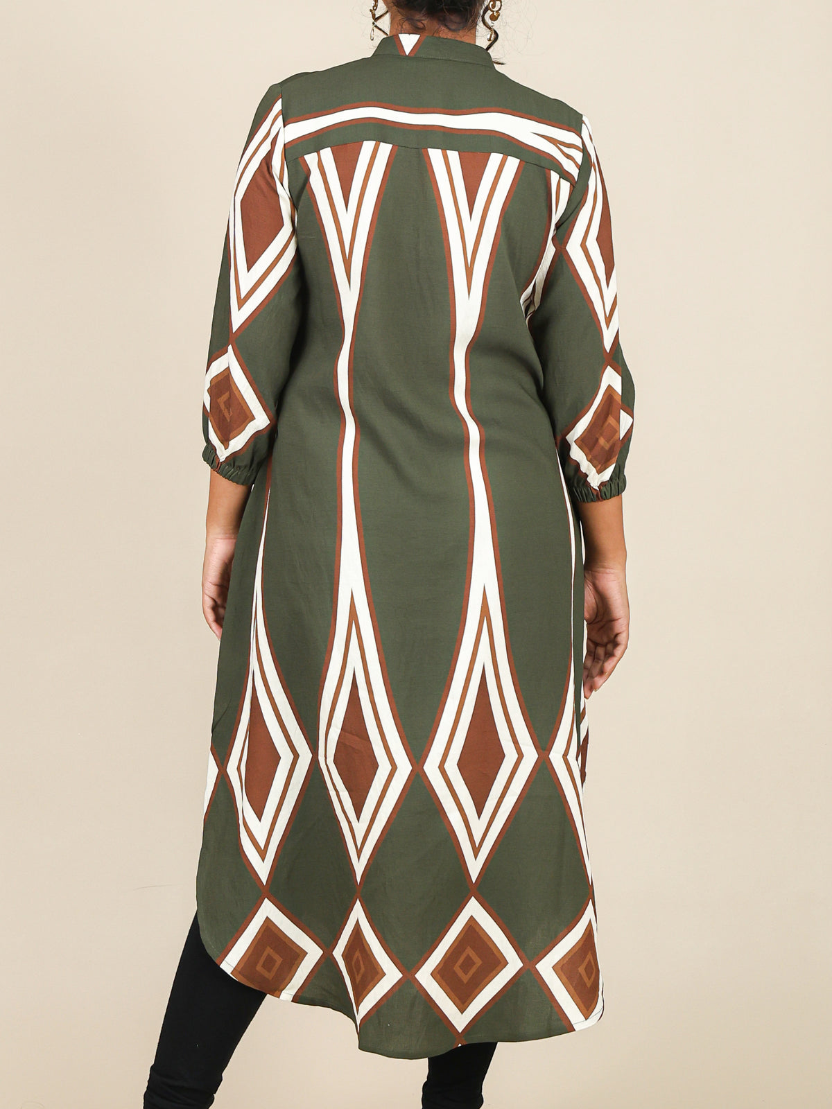 Calista Olive Geo Print Midi