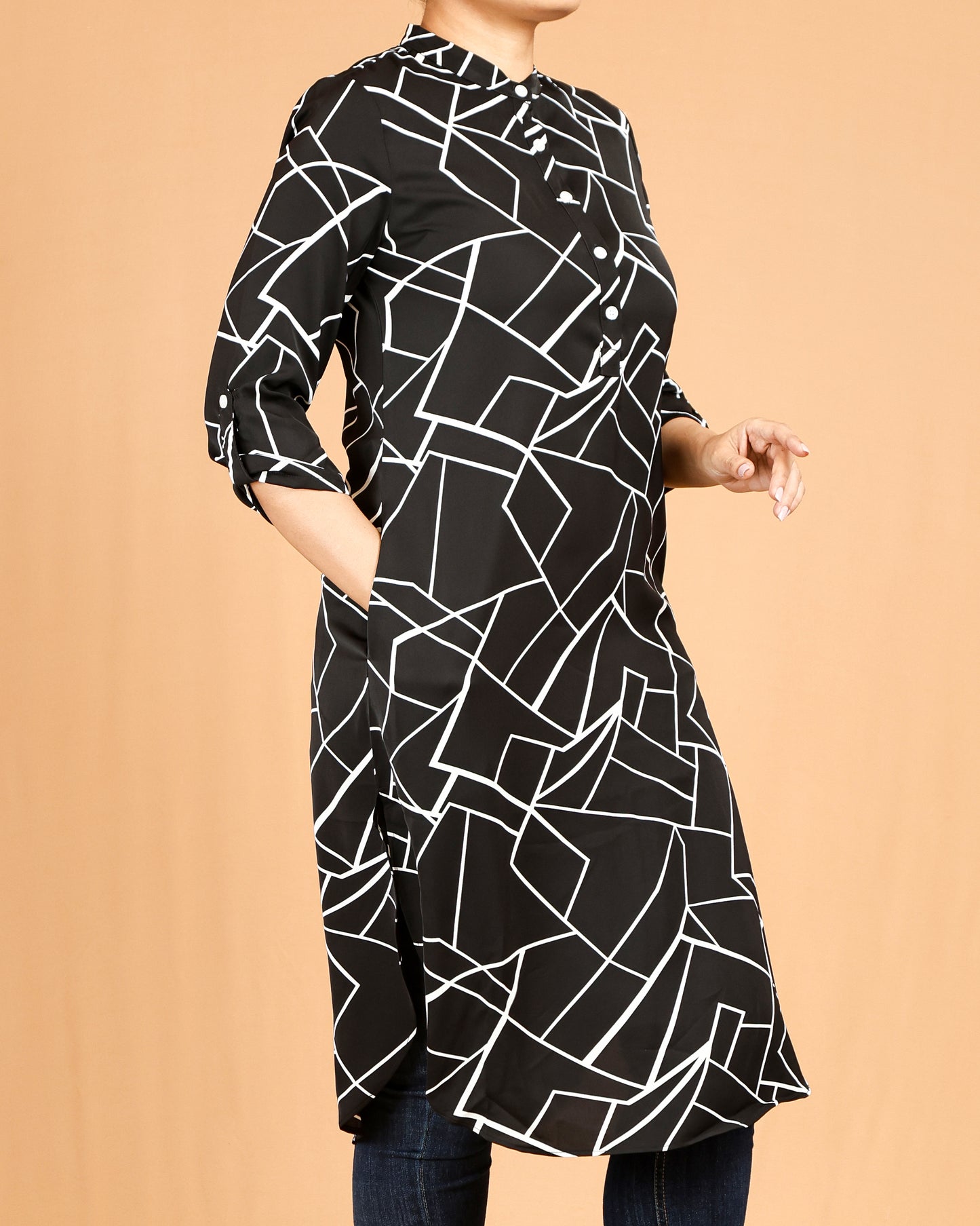Midnight Geo-Line Mandarin Midi Top