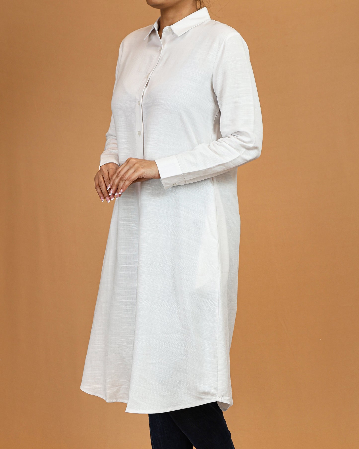 Classic Button-Down Shirt Midi Dress – Pure White