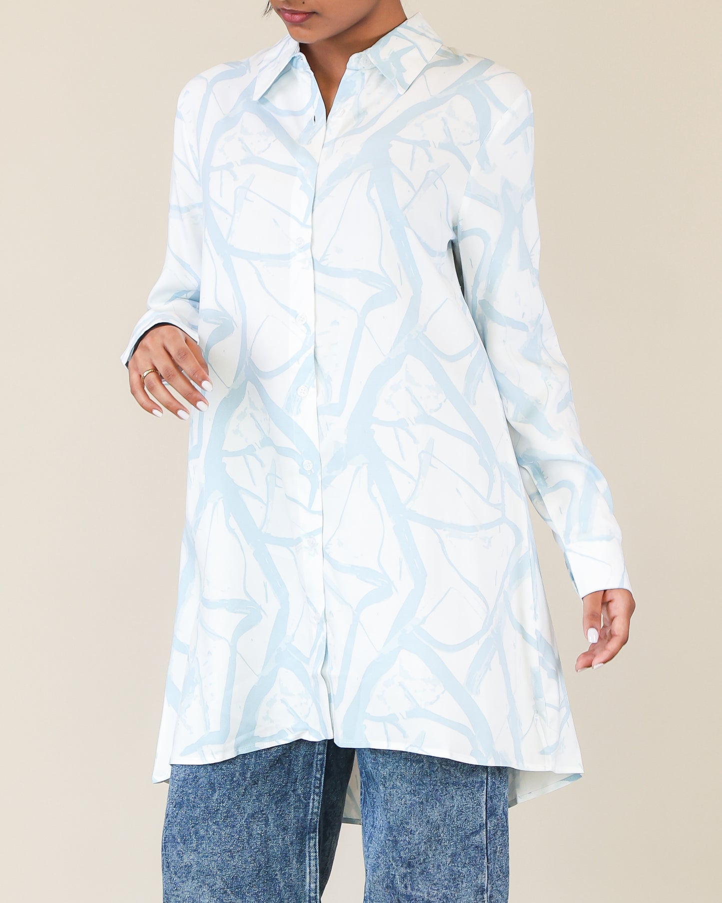 Powder Blue Marble Shirt Dress
