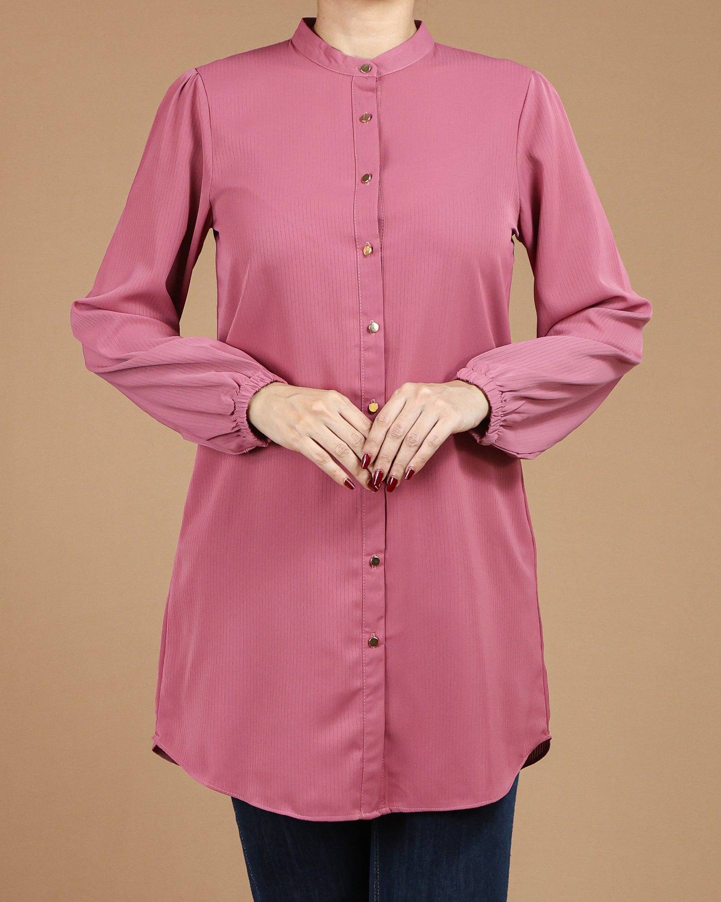 Minimalist High-Neck Long Sleeve Tunic Dress