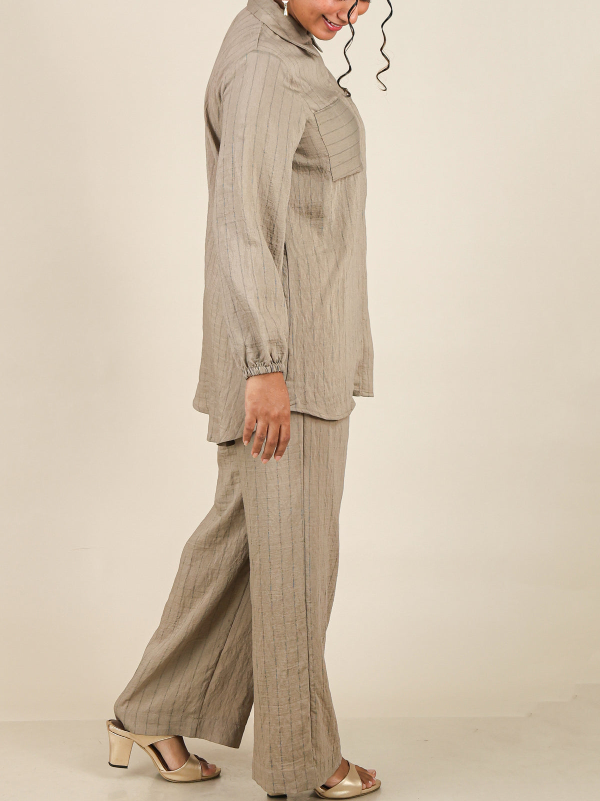 Arielle Sand Beige Pinstripe Co-Ord Set