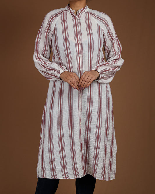 Effortless Striped Linen-Cotton Kurta Dress