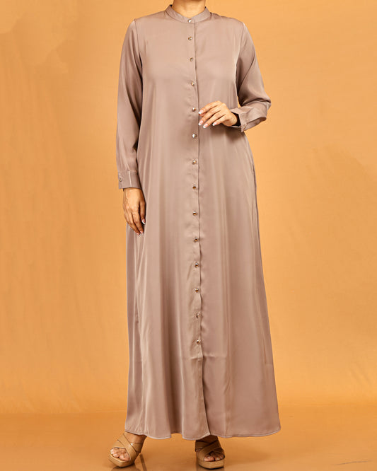 Classic Button-Down Shirt Maxi Dress – Soft Taupe