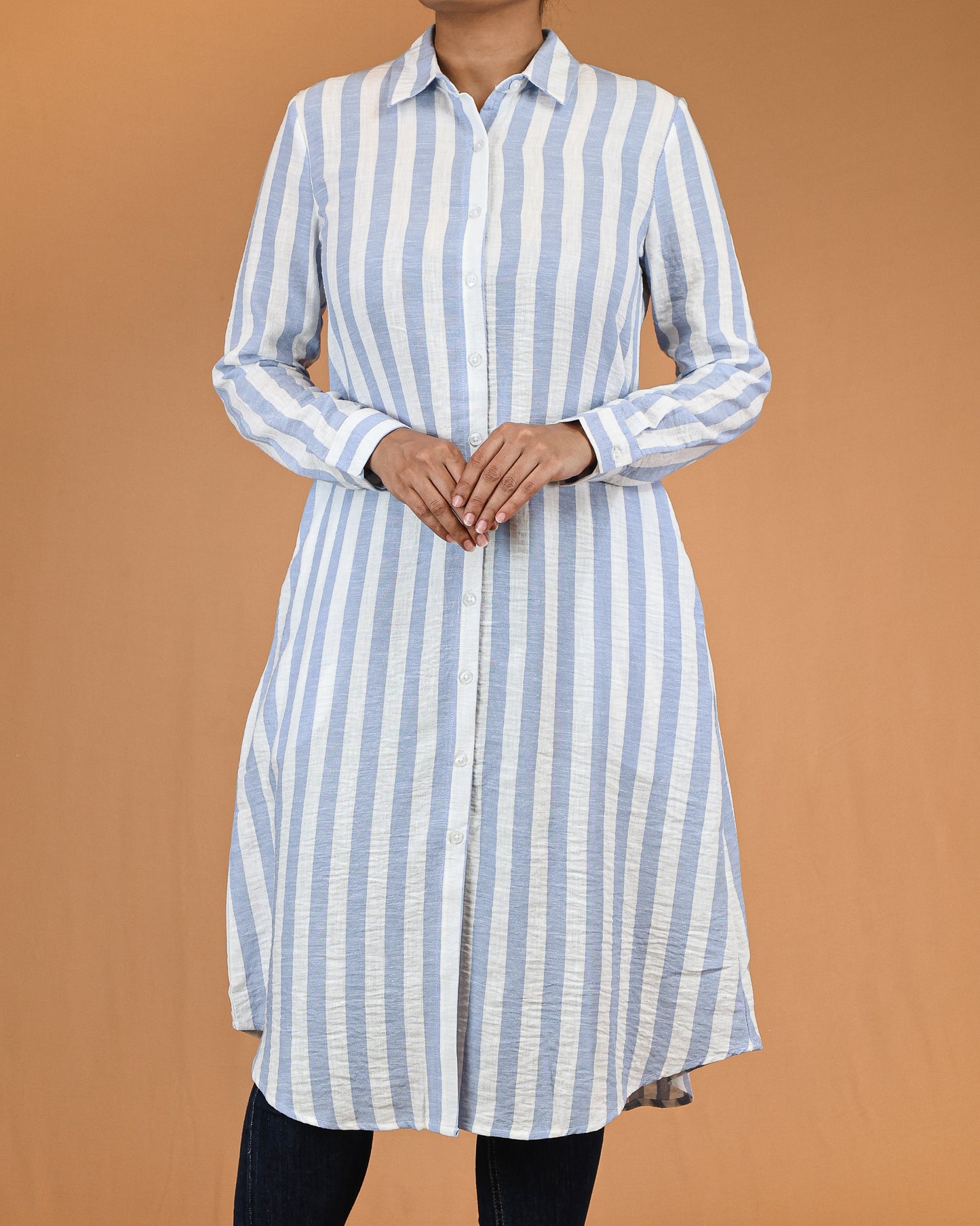 Powder Blue Stripe Shirt Dress