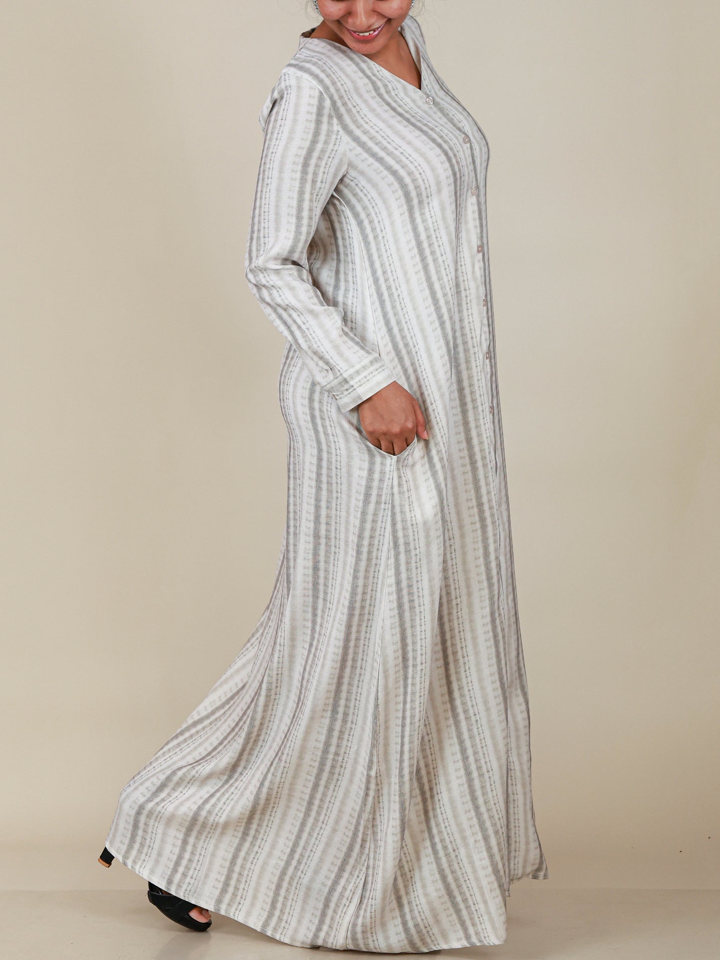 Serene Mist Button Front Abaya in Soft Grey